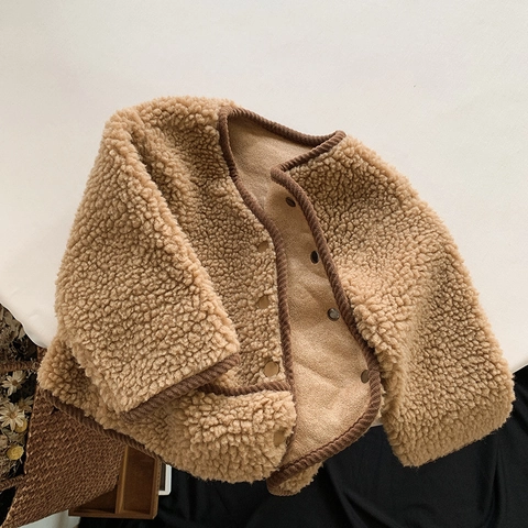 Veste Intégrée en Polaire de Fourrure Artificielle pour Enfants Style Coréen Manteau d'Hiver Chaud pour Garçons Filles