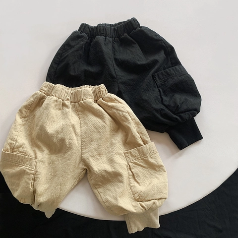 Kids Cargo Pants Spring Autumn Double Layer Cotton Casual Trousers For Boys Girls Korean Style Versatile Solid Color Joggers