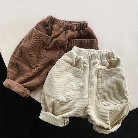 Kids Corduroy Wide Leg Pants Korean Style Spring Autumn Casual Loose Long Trousers With Pockets For Boys Girls Toddlers