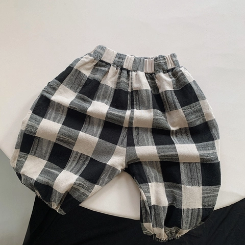 Kids Cotton Plaid Pants Elastic Waist Casual Trousers For Boys Girls Toddler Soft Breathable Harem Pants Spring Autumn