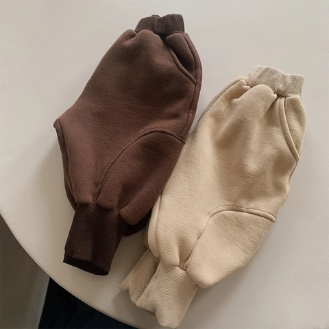 Pantalon de Jogging Enfant Style Coréen Doublé Polaire Coton Pantalon Hiver Chaud Ample Garçons Filles Casual Couleur Unie