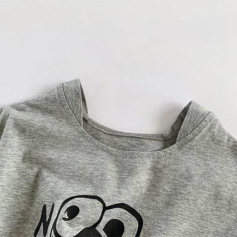 Barboteuse pour Bébé Fille à Manches Courtes Style Coréen avec Imprimé Monstre de Dessin Animé Combinaison d'Été en Coton Modal Gris