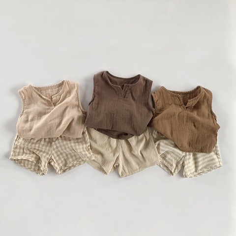Summer Kids Breathable Cotton Shorts For Boys Girls Korean Style Casual Checkered Striped Loose Comfortable Short Pants