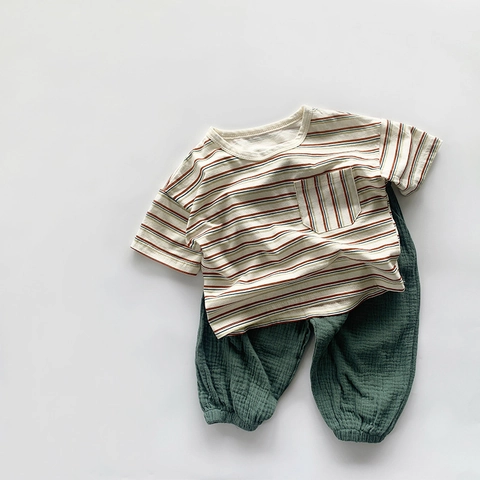 Kids Cotton Striped T-Shirt Casual Short Sleeve Round Neck Loose Top For Boys Girls Summer Fashion Basic Tee Striped Top