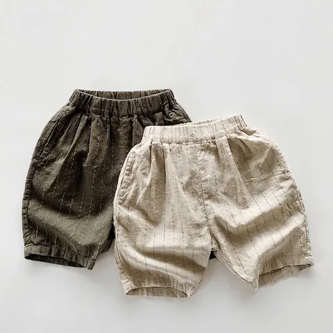 Japanese Korean Style Children Vertical Stripe Cotton Blend Shorts Unisex Kids Summer Loose Casual Breathable Shorts