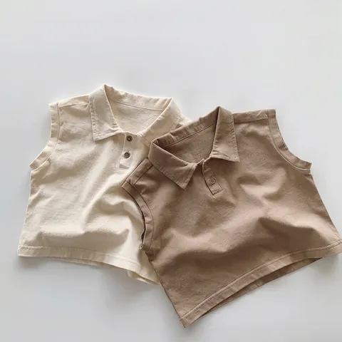 Kinder Ärmelloses Polo Shirt Baumwolle Atmungsaktiv Sommer Top Für Jungen Und Mädchen Casual Einfarbig Weste