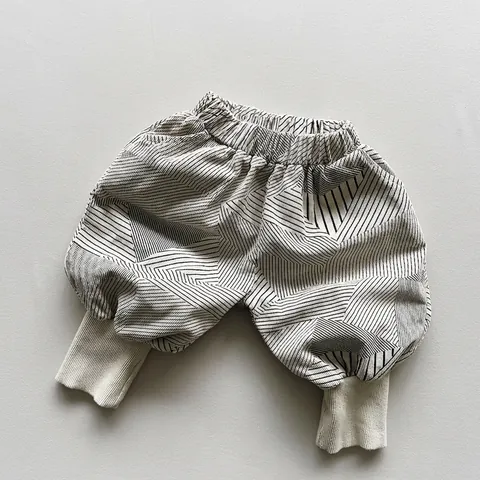 Kids Cotton Corduroy Harem Pants Geometric Line Print Loose Casual Trousers For Boys Girls Autumn Fashion Clothing
