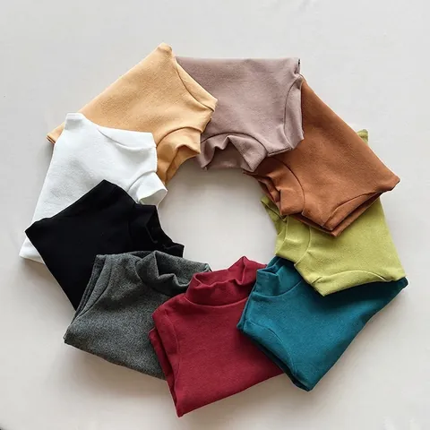 Kids Mock Neck Long Sleeve T-Shirt Cotton Blend Warm Base Layer Tops Casual Solid Color Undershirt For Boys Girls Toddler