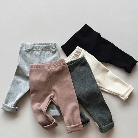 Kids Toddlers Elastic Cotton Knitted Leggings Casual Slim Fit Pants For Boys Girls Autumn Winter Versatile Solid Color Bottoms