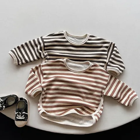 Maglietta a Maniche Lunghe a Righe per Bambini in Cotone Girocollo Pullover Morbido Traspirante Casual Autunno Top per Ragazzi e Ragazze