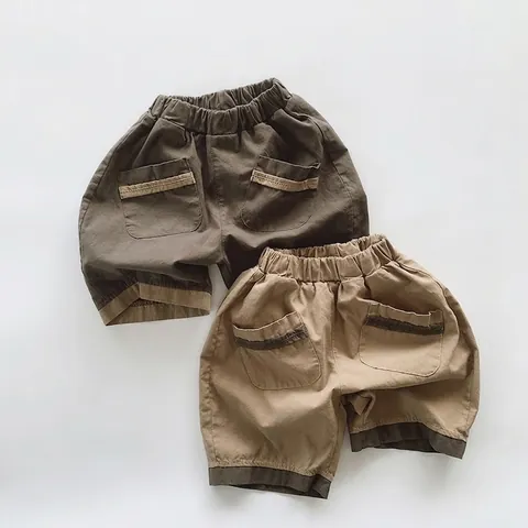 Retro Contrastkleur Kinderen Katoenen Shorts Zomer Dunne Casual Ademende Capris Voor Jongens Meisjes Koreaanse Stijl