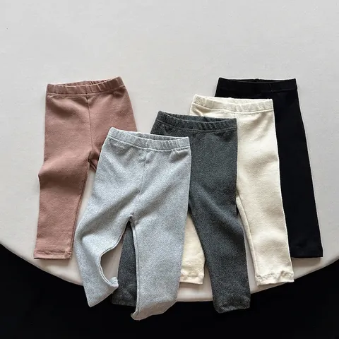 Kids Toddlers Elastic Cotton Knitted Leggings Casual Slim Fit Pants For Boys Girls Autumn Winter Versatile Solid Color Bottoms