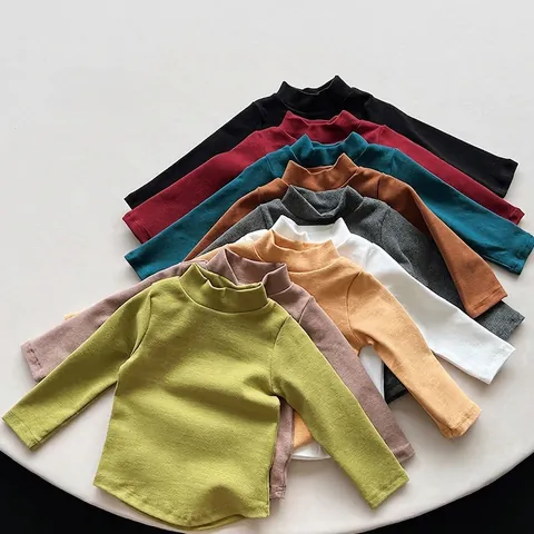 Kids Mock Neck Long Sleeve T-Shirt Cotton Blend Warm Base Layer Tops Casual Solid Color Undershirt For Boys Girls Toddler