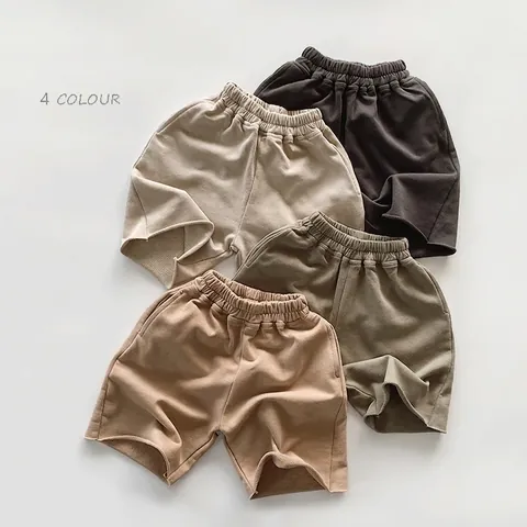 Pantalones Cortos de Algodón Casual de Verano para Niños y Niñas Color Sólido Cintura Elástica Suave Transpirable Recto