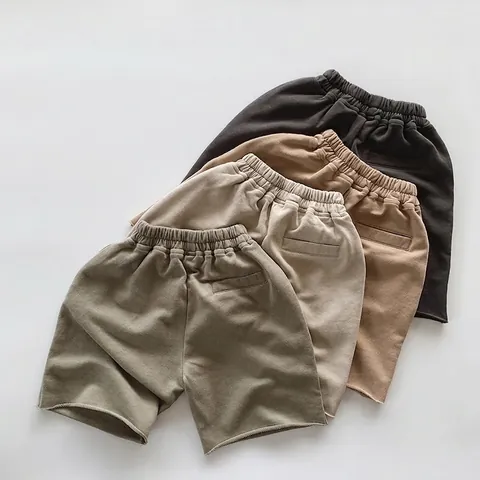 Pantalones Cortos de Algodón Casual de Verano para Niños y Niñas Color Sólido Cintura Elástica Suave Transpirable Recto