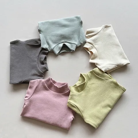 Kids Mock Neck Long Sleeve T-Shirt Soft Cotton Blend Solid Color Fall Winter Base Layer Top For Boys Girls