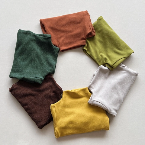 Kids Unisex Mock Neck Warm Top Polyester Fleece Long Sleeve Base Shirt Korean Style Autumn Winter Solid Color Top