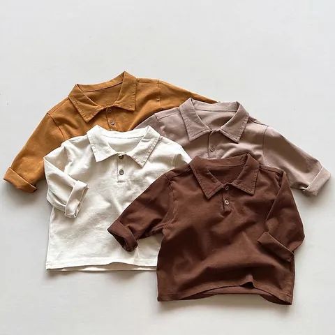 Kinder Polohemd Im Koreanischen Stil Aus Baumwolle Langarm Unisex Einfarbig Revers Oberteil Für Jungen Mädchen Frühling Herbst