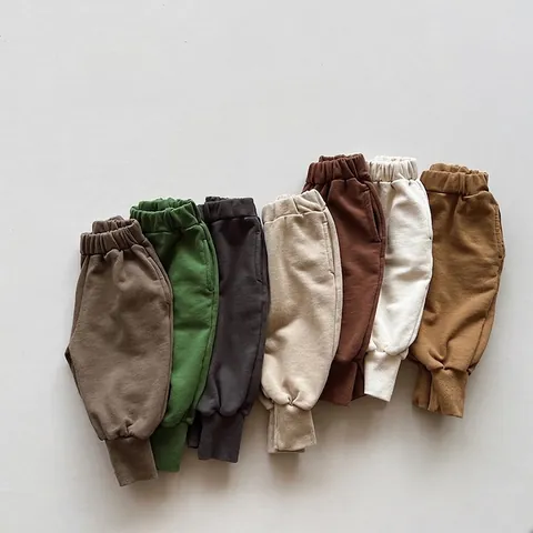 Pantalones de Jogging de Algodón para Niños Casual Color Sólido Cintura Elástica Puños Acanalados para Niños Niñas Uso Diario