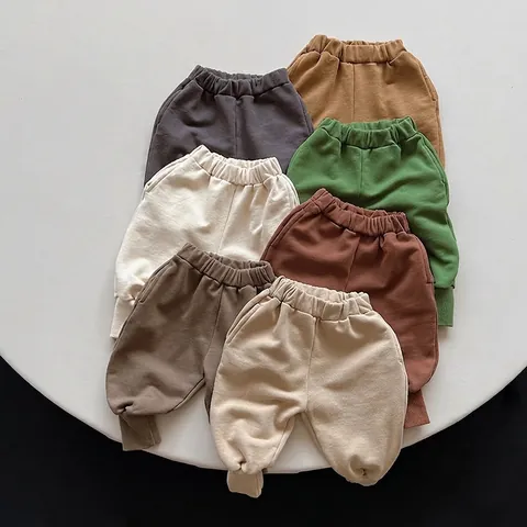 Pantalones de Jogging de Algodón para Niños Casual Color Sólido Cintura Elástica Puños Acanalados para Niños Niñas Uso Diario