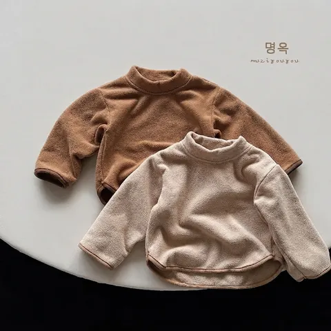 Haut en Polaire à Col Montant pour Enfants Couche de Base Thermique Chaude à Manches Longues pour Garçons Filles Style Coréen