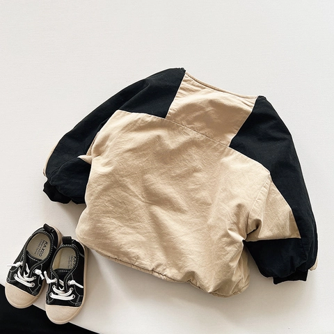 Kinderen Winter Gevoerde Jas Kleurblok Knoppen Warme Jas Voor Jongens Meisjes Koreaanse Stijl Retro Dikke Bovenkleding