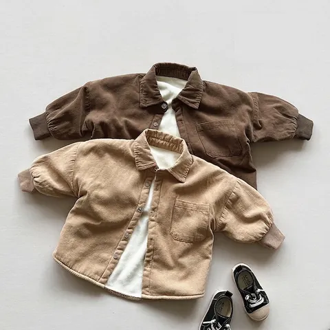 Kids Vintage Corduroy Fleece Lined Shirt Jacket Winter Warm Thick Button Up Top For Boys Girls Casual Long Sleeve Outerwear