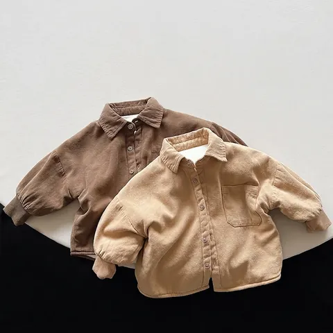 Kids Vintage Corduroy Fleece Lined Shirt Jacket Winter Warm Thick Button Up Top For Boys Girls Casual Long Sleeve Outerwear