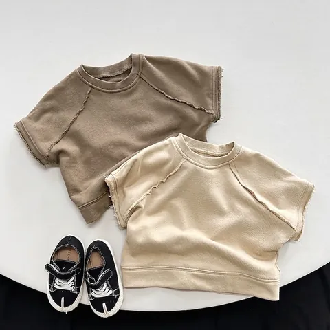 Gilet Pullover per Bambini in Cotone Stile Coreano Tinta Unita Manica Raglan Bordo a Taglio Vivo Felpa Senza Maniche