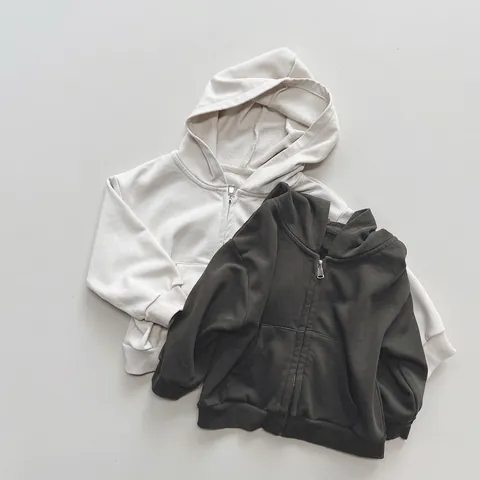 Sudadera con Capucha y Cremallera para Niños Casual Color Sólido Mezcla de Algodón Chaqueta de Primavera para Niños y Niñas