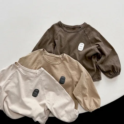 T-Shirt à Manches Longues en Coton pour Enfants Manches Raglan Top Décontracté Col Rond pour Garçons Filles Vêtements d'Automne