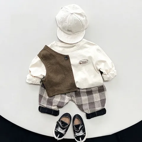 Kids Cotton Checkered Harem Pants Boys Girls Casual Loose Plaid Trousers Vintage Elastic Waist Grid Pants Spring Summer Clothing
