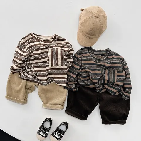 Kids Retro Corduroy Pants Cotton Blend Loose Wide Leg Trousers For Boys Girls Spring Autumn Casual Fashion Trousers