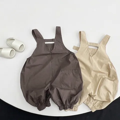 Pantalones de Tirantes de Algodón para Niños Estilo Coreano Verano Fino Color Sólido Oveall para Niños Niñas Casual