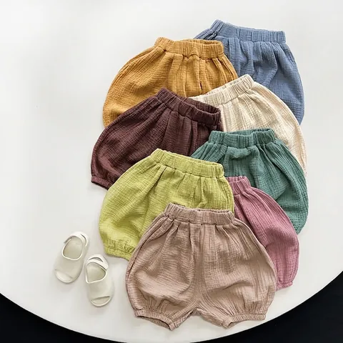 Pantalones Cortos de Linterna de Algodón para Niños Estilo Coreano Transpirable Muselina Pantalones Calabaza para Niños Niñas Verano Casual Suave Suelto