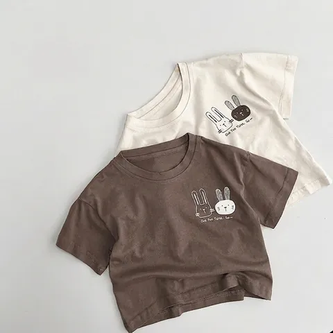 Süße Hase Cartoon Kinder Kurzarm T-Shirt 100% Baumwolle Weich Atmungsaktiv Sommer Casual Top Für Jungen Mädchen Kleinkind