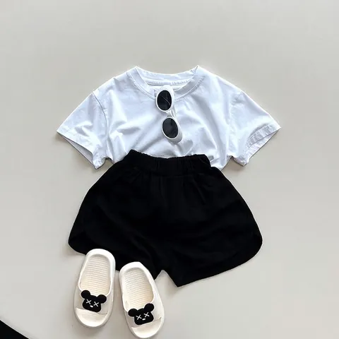 Kids Casual Cotton Short Sleeve T-Shirt Basic Solid Color Crew Neck Breathable Top For Boys Girls Summer Clothing