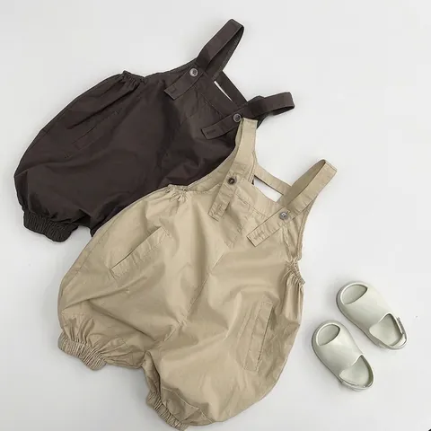 Pantalones de Tirantes de Algodón para Niños Estilo Coreano Verano Fino Color Sólido Oveall para Niños Niñas Casual