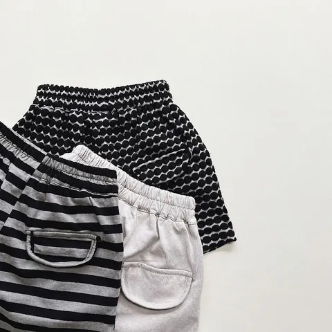 Summer Baby Kids Cotton Casual Shorts Polka Dot Striped Solid Color Breathable Elastic Waist Bottoms For Boys Girls