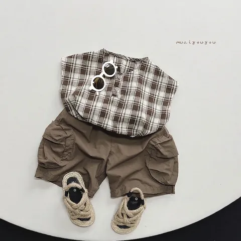 Mouwloos Geruit Katoenen Vest voor Kinderen Koreaanse Stijl Zomer Ademend Tanktop voor Peuters Jongens Meisjes Casual Outfits
