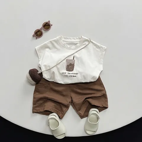 Kids Cotton Printed Tank Top Sleeveless Summer Vest Boys Girls Soft Breathable Casual Cartoon Ice Cream Graphic Printed Top