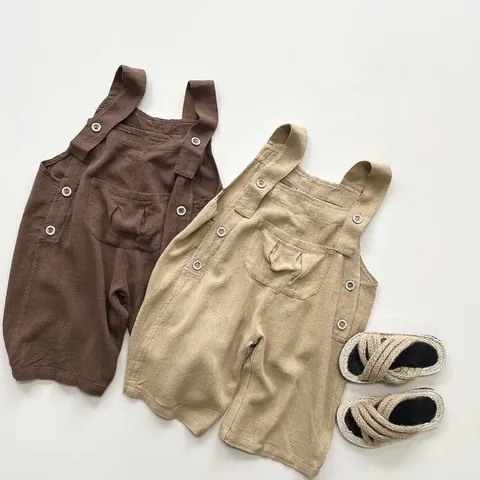 Kids Casual Cotton Viscose Suspender Shorts Korean Mori Style Breathable Toddler Bodysuit Overalls For Boys Girls Summer