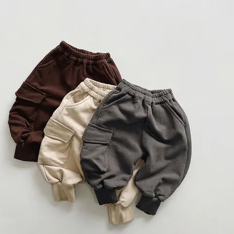 Children Casual Cotton Cargo Jogger Pants Loose Solid Color Sweatpants Autumn Spring Boys Girls Sport Bottoms