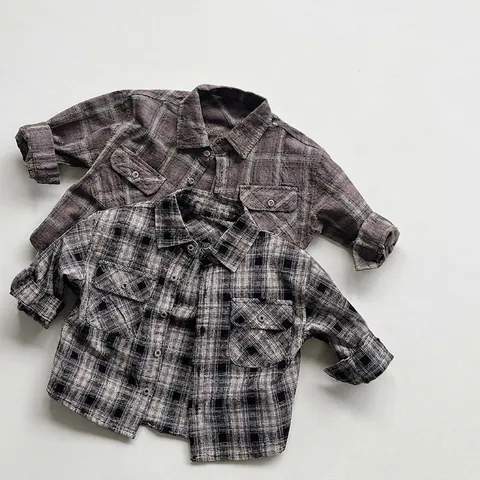 Kinder Karo Hemd Kleinkind Jungen Mädchen Langarm Baumwolle Karierte Bluse Doppeltaschen Lässige Herbst Oberteile