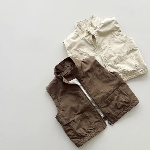 Koreanischer Stil Kinder Cargo Weste Fleece Gefüttert Warm Winter Ärmellose Jacke Für Jungen Mädchen Stehkragen Tasche