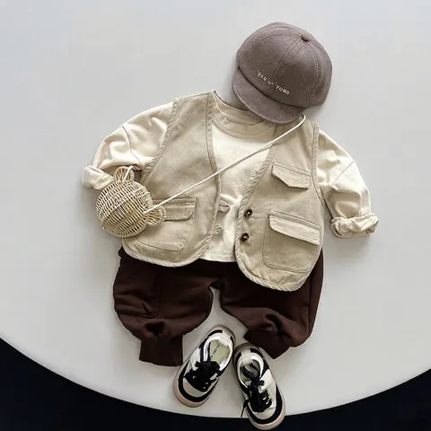 Children Casual Cotton Cargo Jogger Pants Loose Solid Color Sweatpants Autumn Spring Boys Girls Sport Bottoms