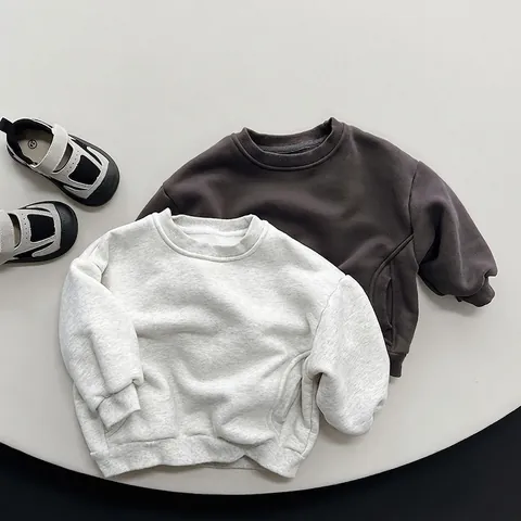 Kids Fleece Lined Sweatshirt Casual Long Sleeve Pullover Crewneck Winter Warm Top For Boys Girls Children