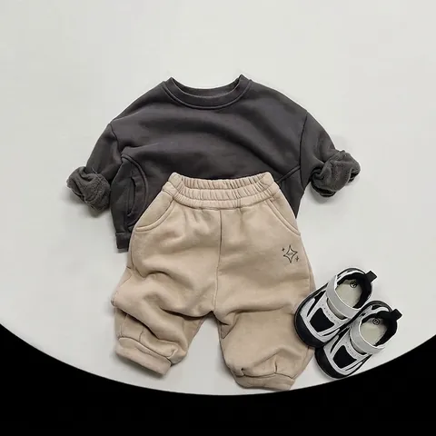 Kids Fleece Lined Sweatshirt Casual Long Sleeve Pullover Crewneck Winter Warm Top For Boys Girls Children