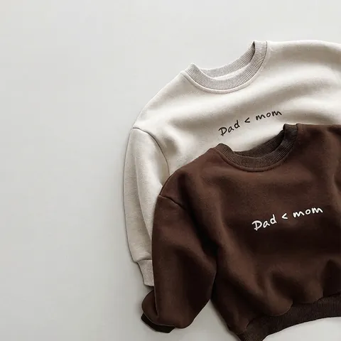 Kids Warm Cotton Fleece Sweatshirt Long Sleeve Pullover With Dad Letter Print Crew Neck Winter Casual Top For Boys Girls