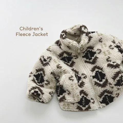 Giacca in Pile Sherpa per Bambini Caldo Cappotto Invernale in Poliestere per Ragazzi Ragazze Fantasia Geometrica Collo Alto